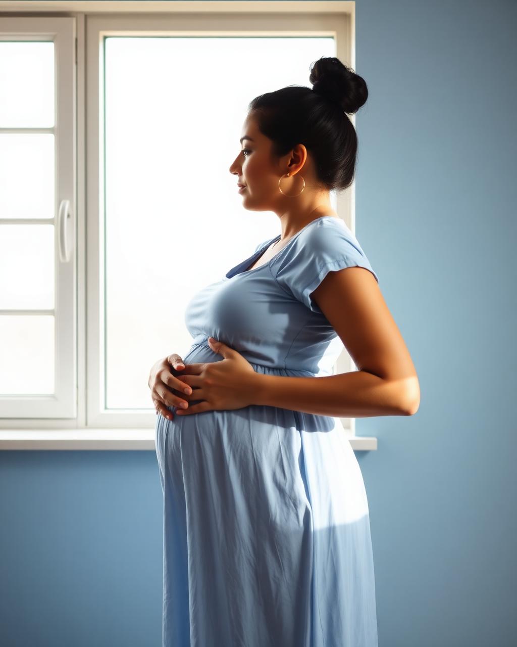 An expectant mother in soft daylight